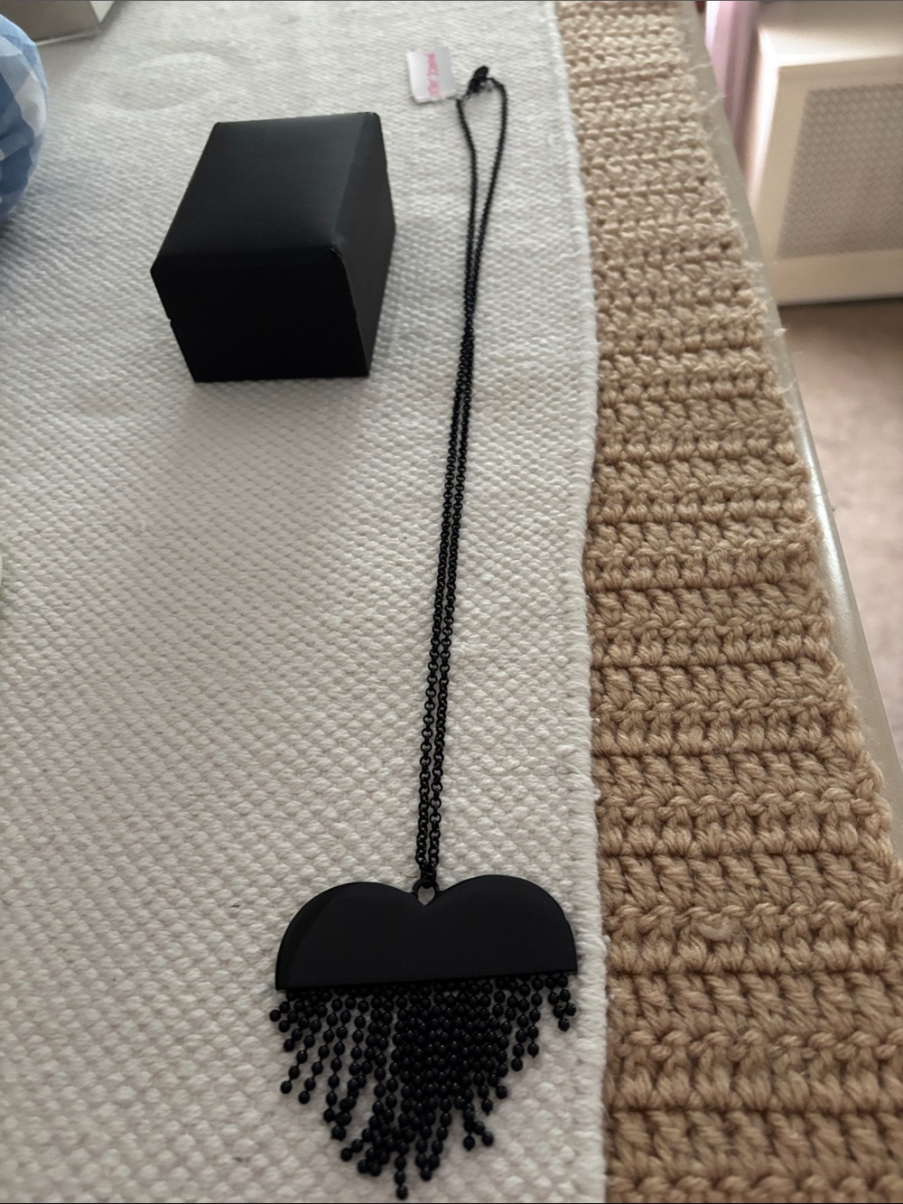 Betsey Johnson Black Heart Fringe Pendant Necklace